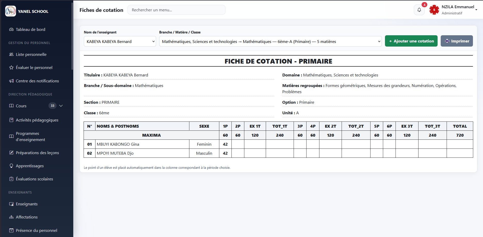 Fiche de cotation